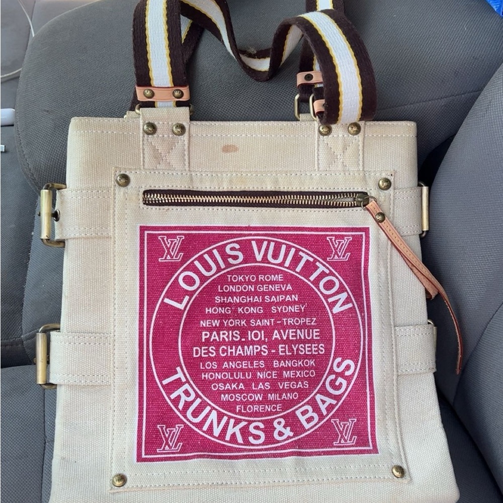 Louis Vuitton Red and Cream Canvas Tote